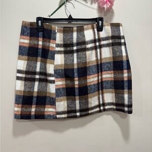 Plaid Wool Blend Skirt - Multicolor